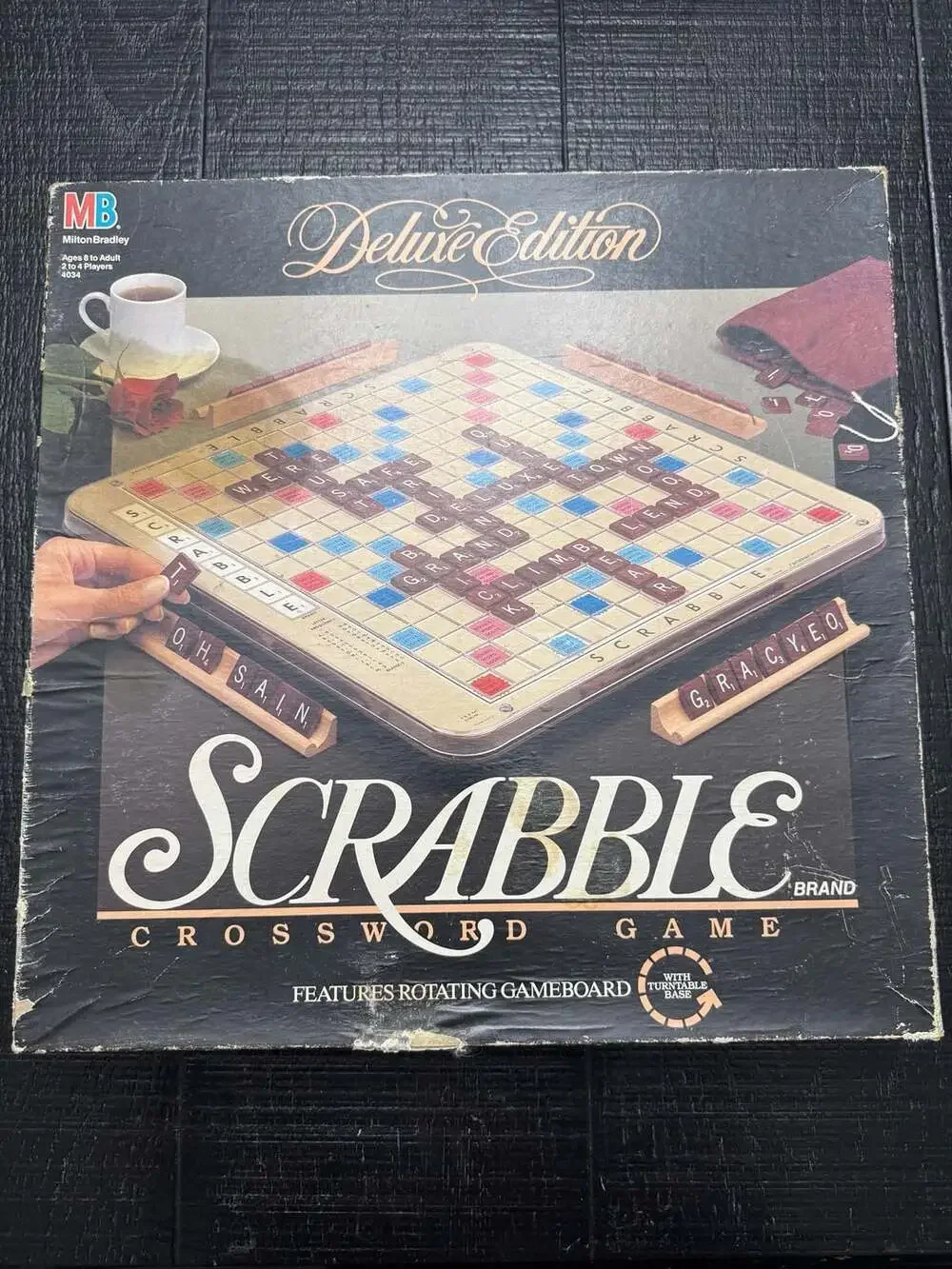 Vintage 1989 Scrabble Deluxe Edition Crossword Game with Turntable Base #4034